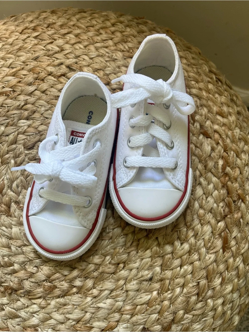 Converse Kids White Canvas Low-Top Sneakers with Red Stripe